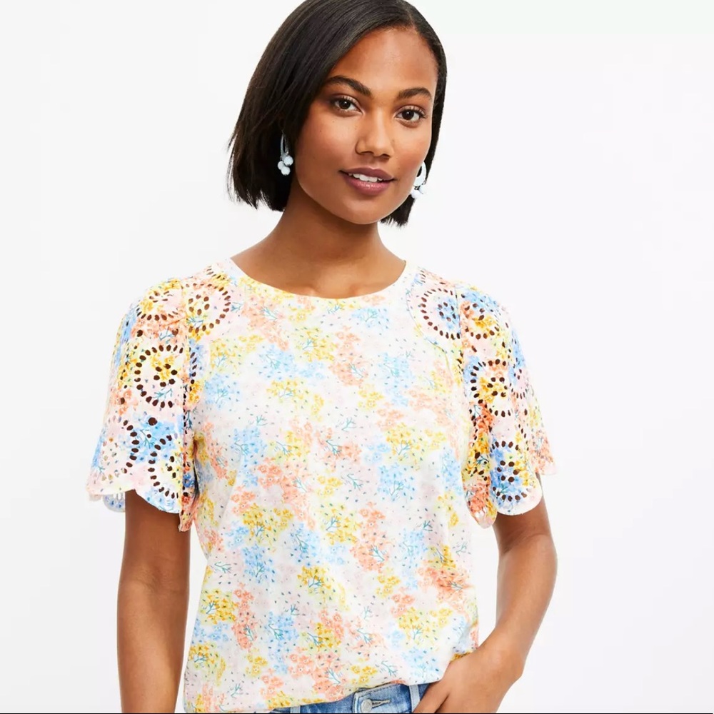 Petite Hydrangea Flutter Sleeve Tee